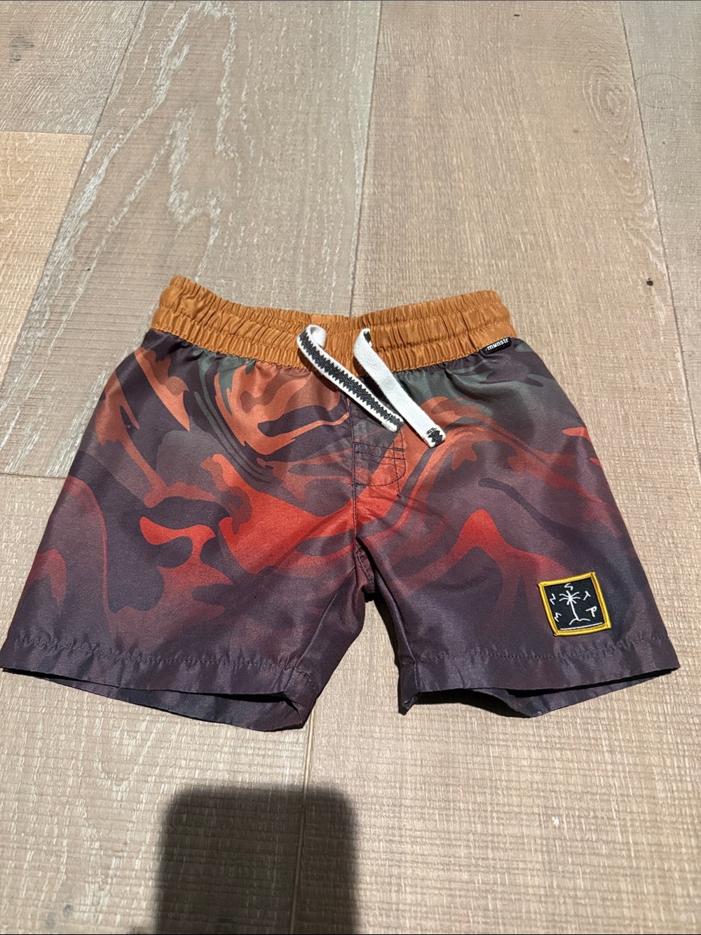 Kids Rust Camouflage Swim Trunks with Drawstring